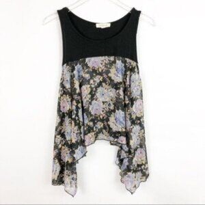 Painted Threads | Black Floral Sleeveless Tank Blouse Size Small